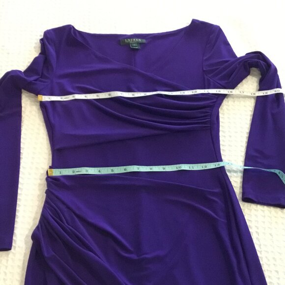 Ralph Lauren Purple Long Sleeve Gathered Sheath Dress Size 4 - Picture 4 of 6
